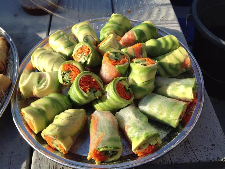 Fresh rice paper rolls with vegetables